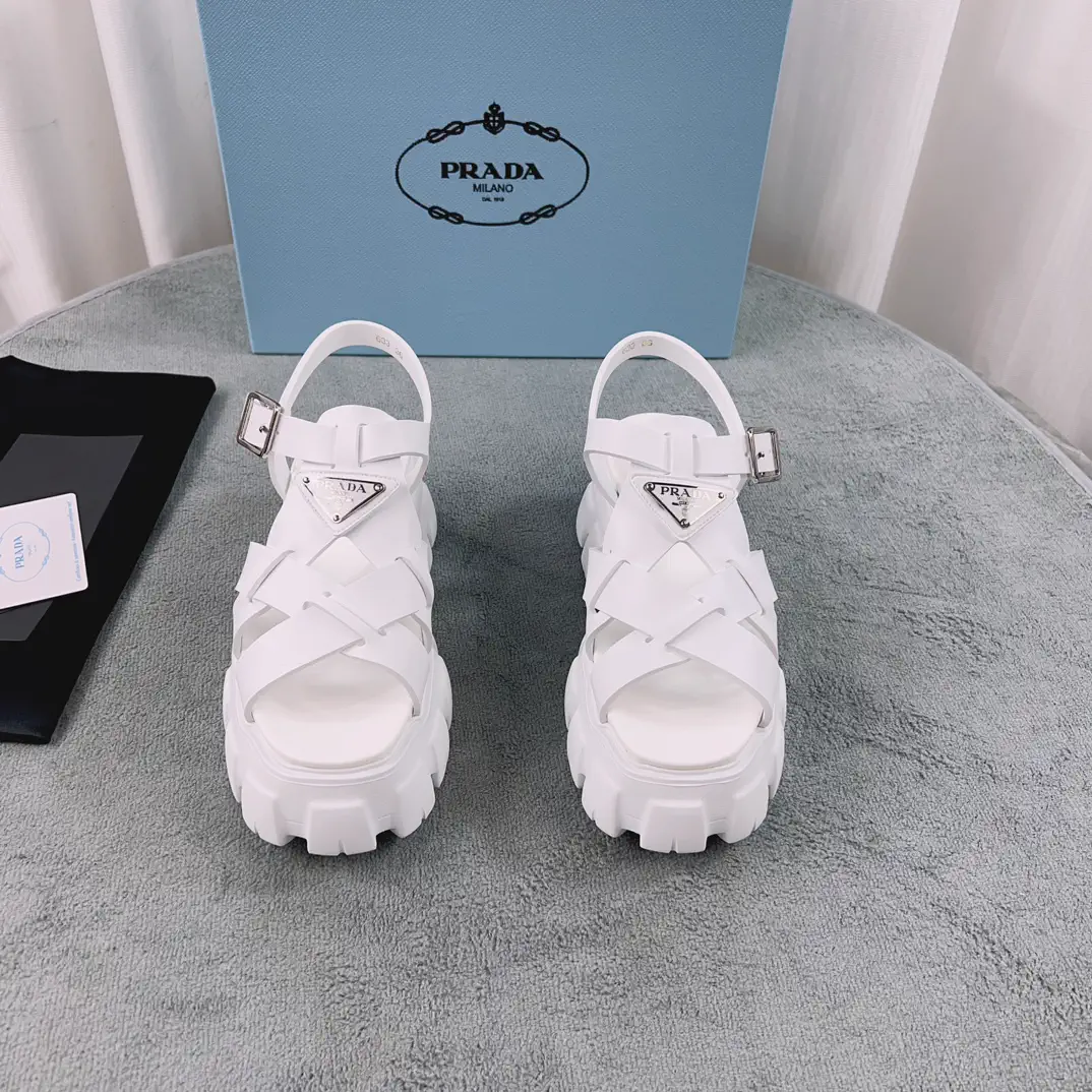Prada Woven Serrated Platform Rubber Sandals image 1