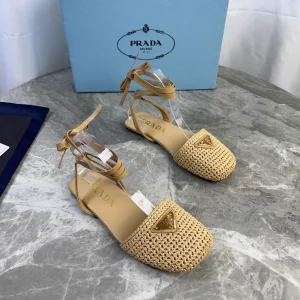 Raffia and Leather Shoes with Triangle Logo image 1