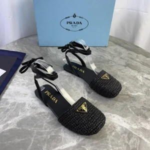 Raffia and Leather Shoes with Triangle Logo image 1