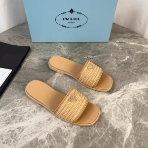 Latest Style Leather and Raffia Shoes with Signature Triangle Logo image 1