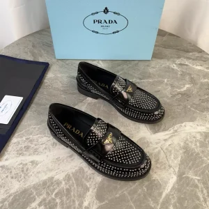 Rhinestone Embellished Patent Leather Shoes with Triangle Logo image 1