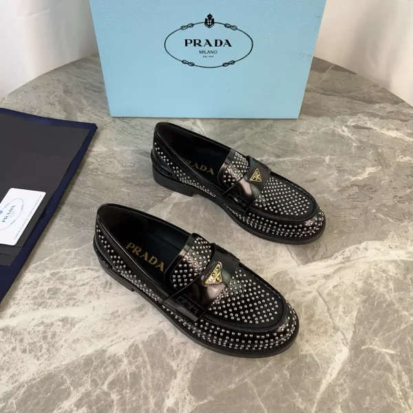 Rhinestone Embellished Patent Leather Shoes with Triangle Logo image 1