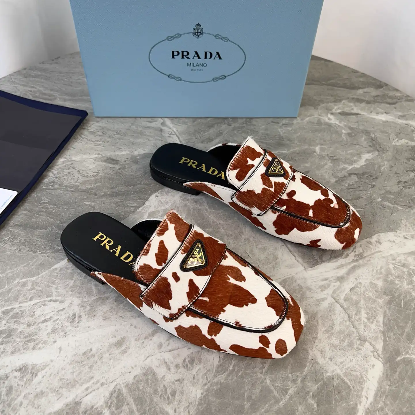 Latest Style Horse Hair Upper Leather Sole Shoes with Signature Triangle Logo image 1