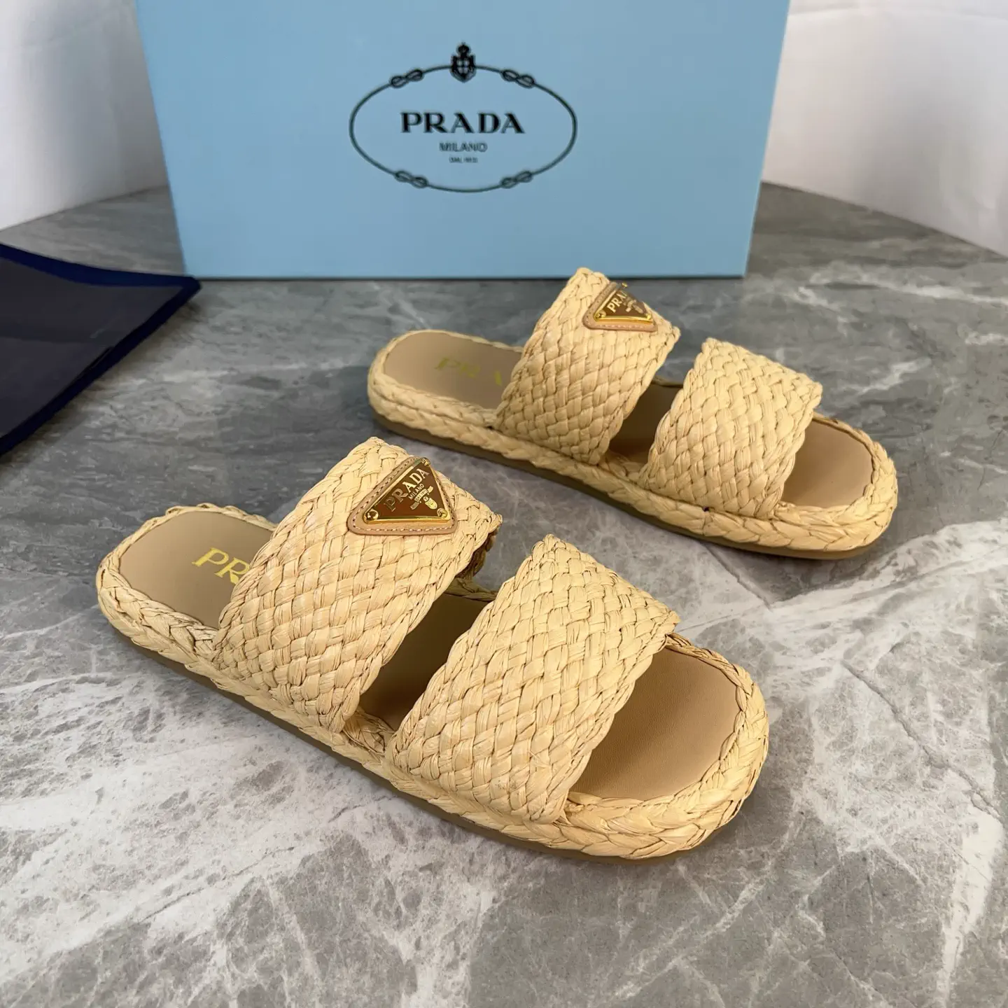 Latest Style Raffia Shoes with Signature Triangle Logo image 1