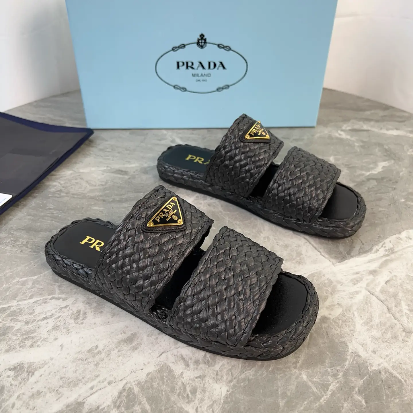 Raffia Upper Shoes with Triangular Logo image 1