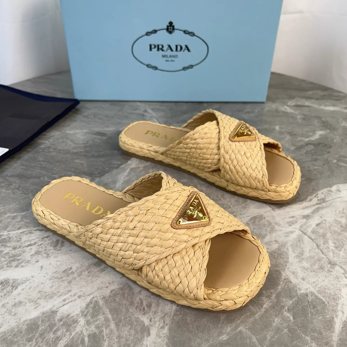 Raffia Upper Shoes with Triangular Logo image 1