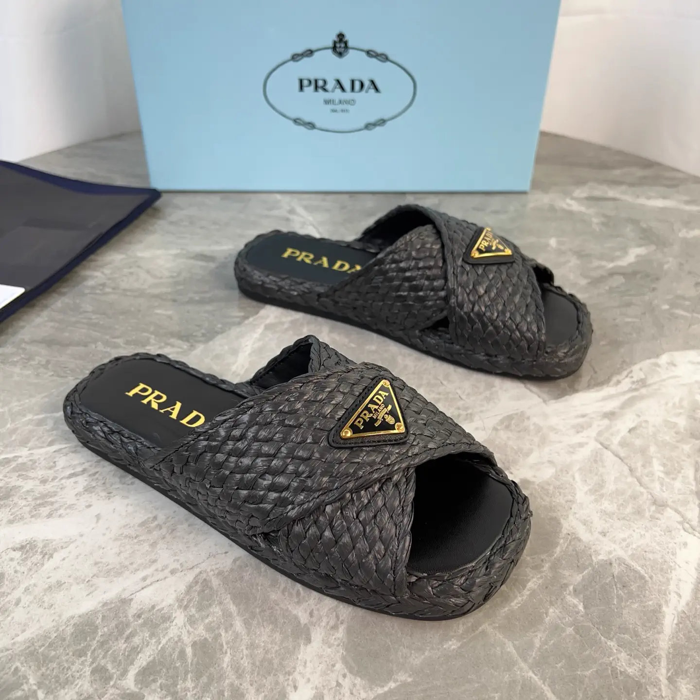 Latest Style Raffia Shoes with Signature Triangle Logo image 1