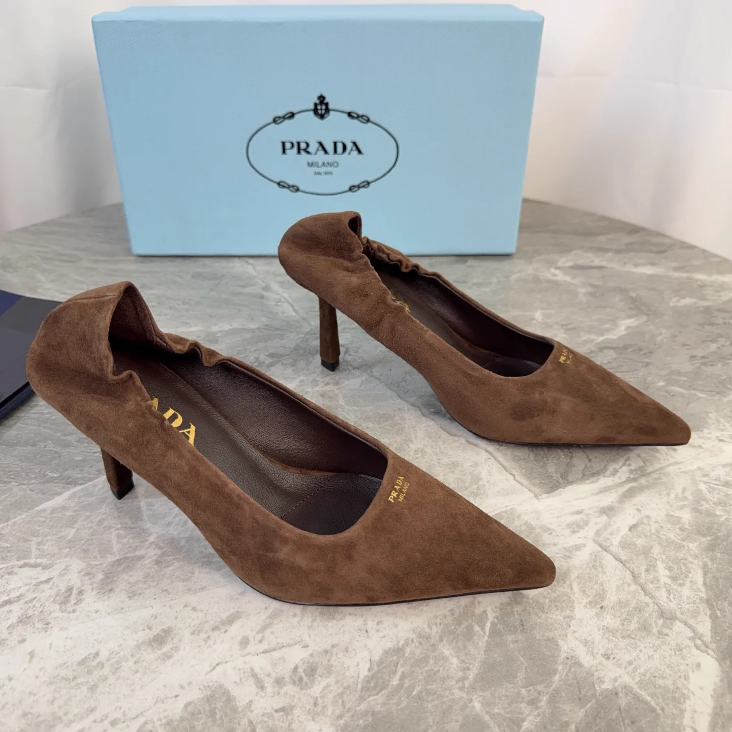 P Family Latest Style Suede Sheepskin Heeled Shoes image 1