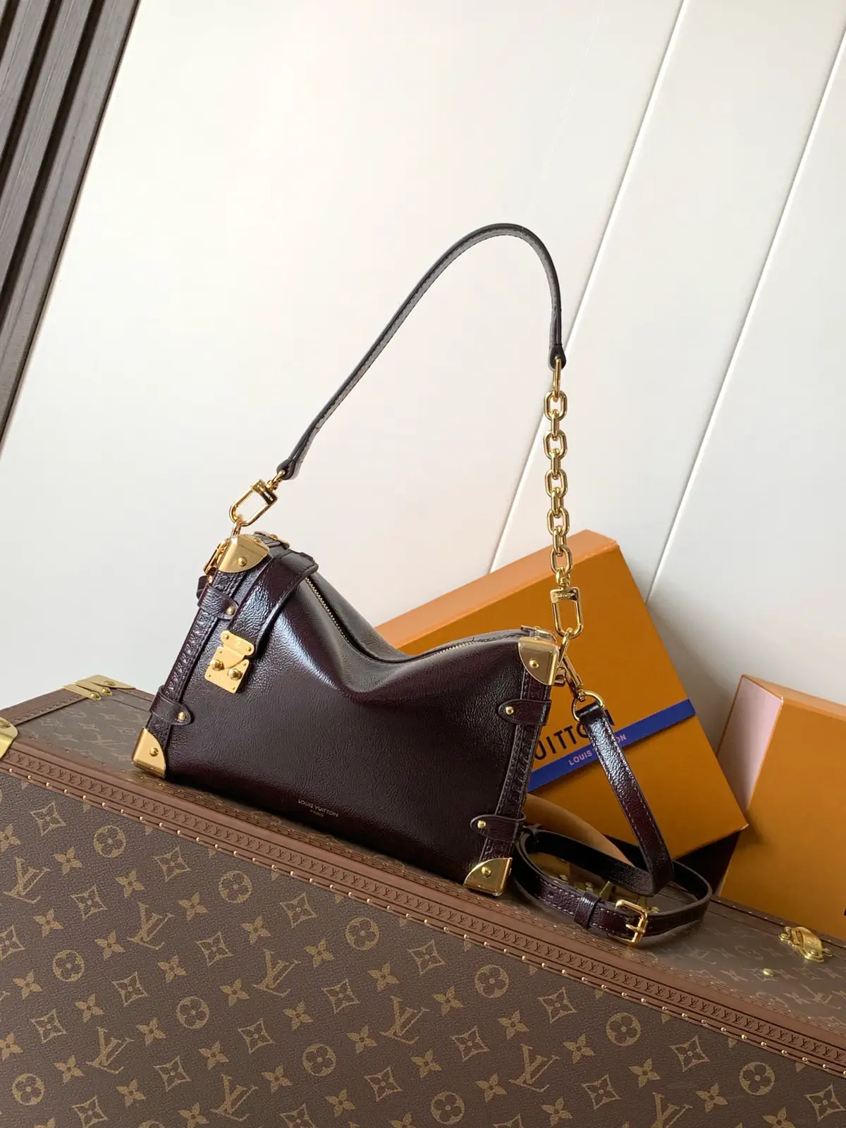 Louis Vuitton Burgundy Leather Side Trunk Bag image 1