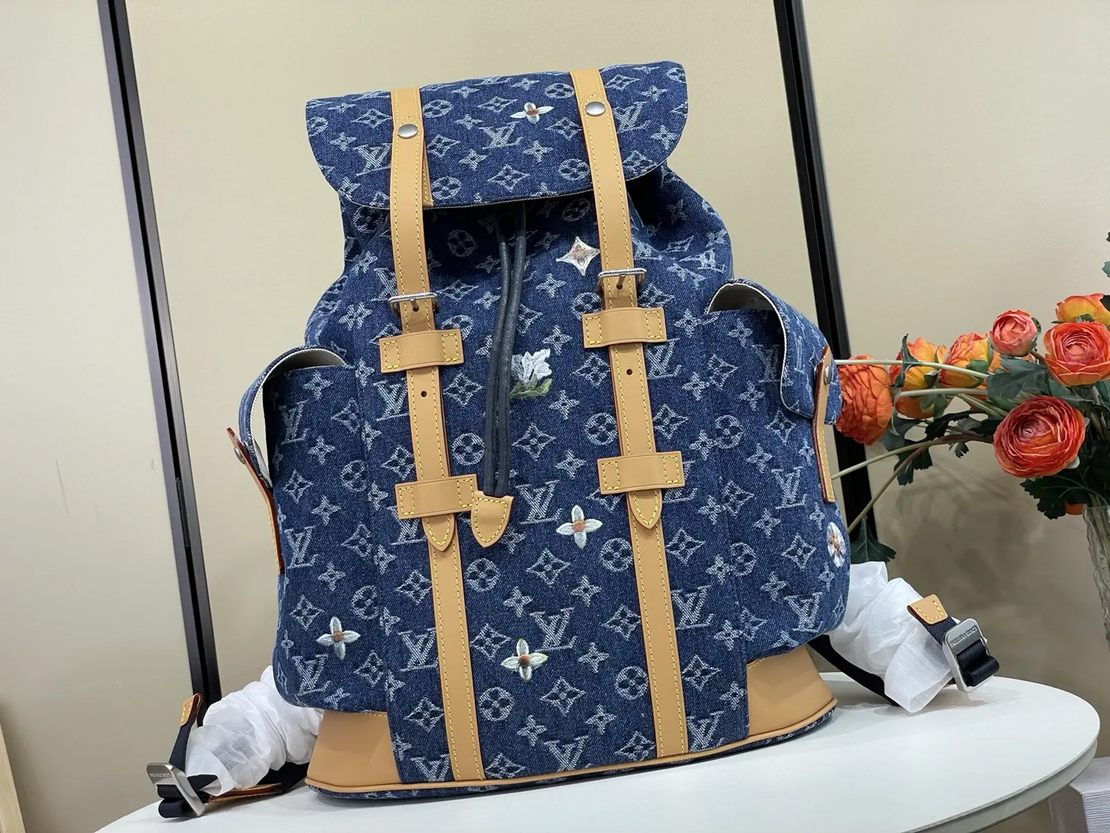 Louis Vuitton Christopher Medium Monogram Denim Backpack with Floral Embroidery image 1