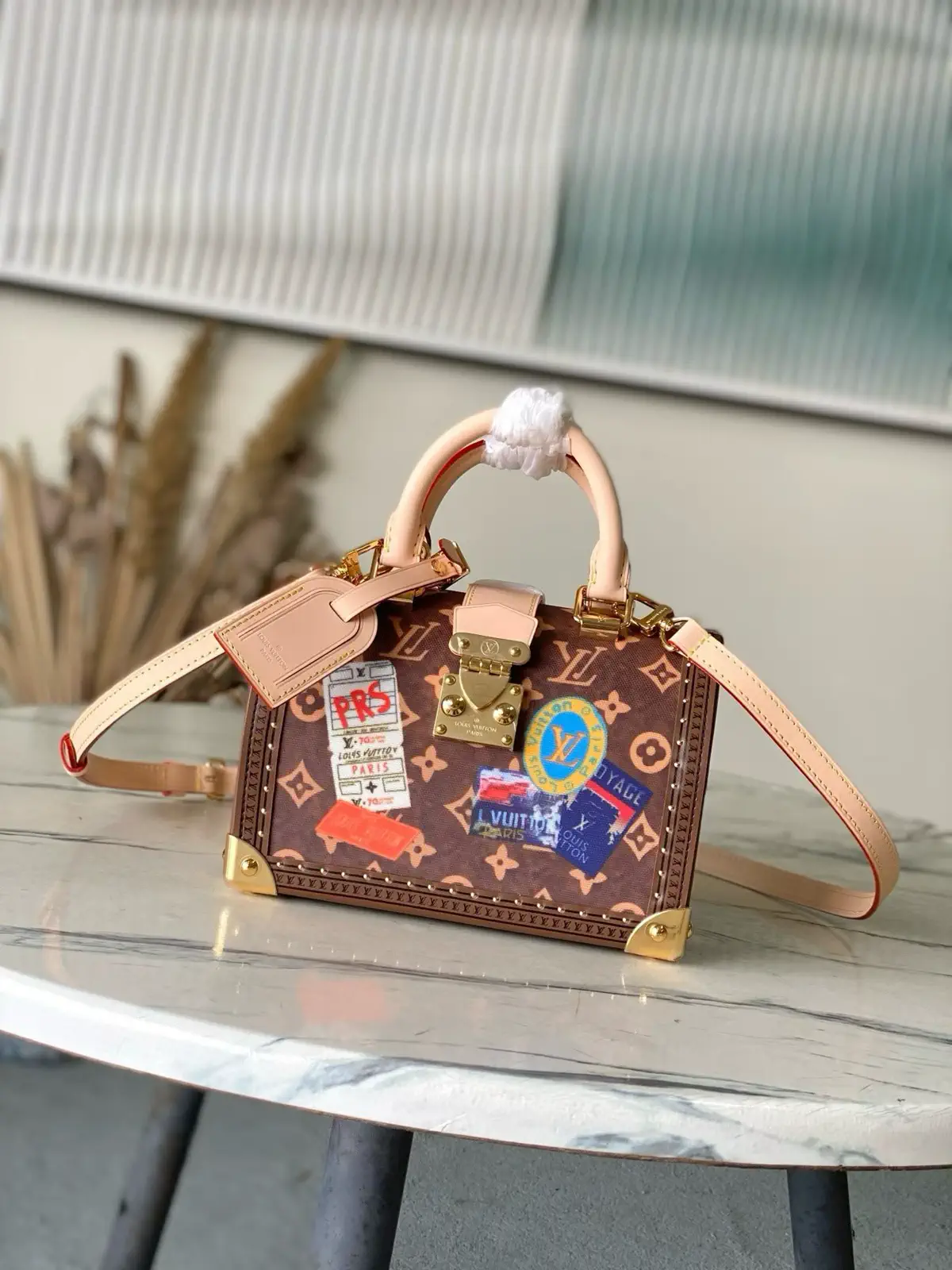 Louis Vuitton Speedy Trunk 20 Monogram Top Handle Bag with Travel Stickers image 1
