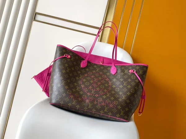 Louis Vuitton Monogram Neverfull Tote Bag with Pink Trim image 1