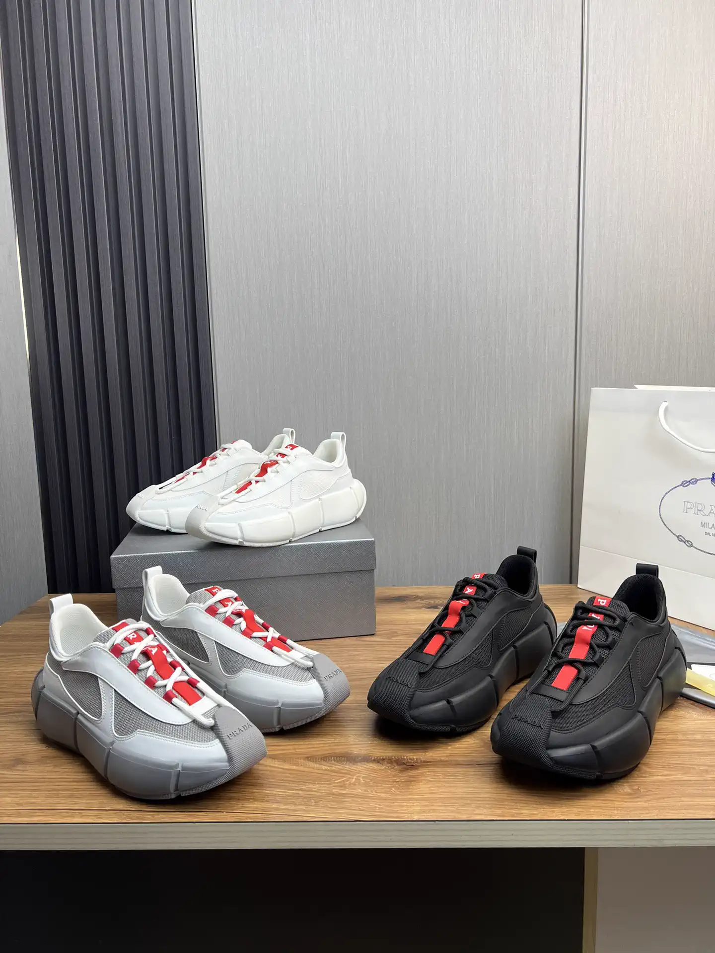 PRADA Men's Knit Leather Shoes image 1