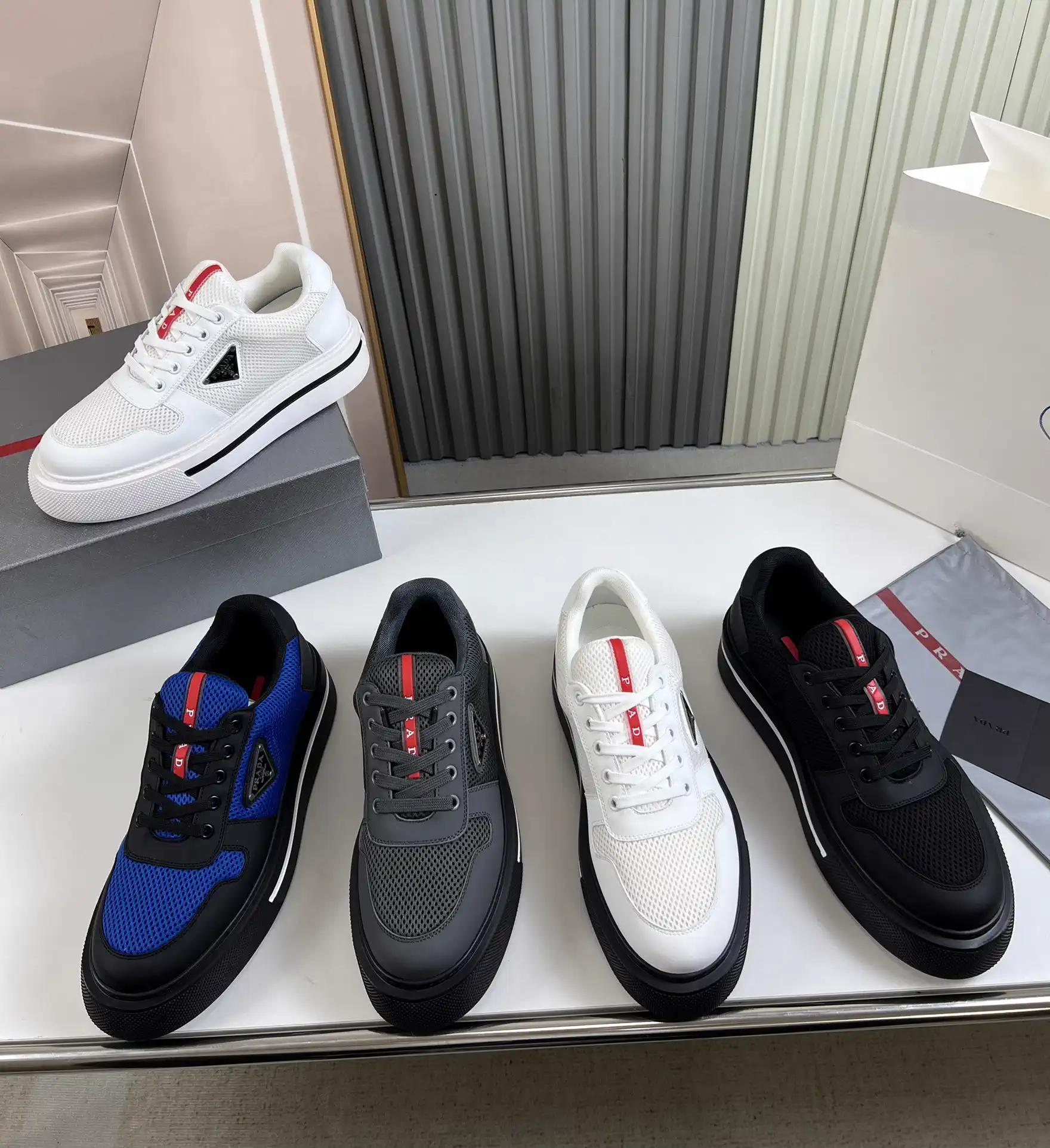 Prada Men's Leather Mesh Sneakers image 1