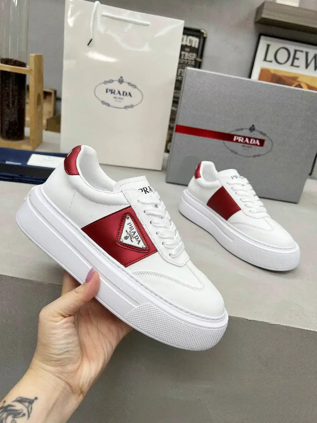 Men's and Women's White Leather Sneakers image 1