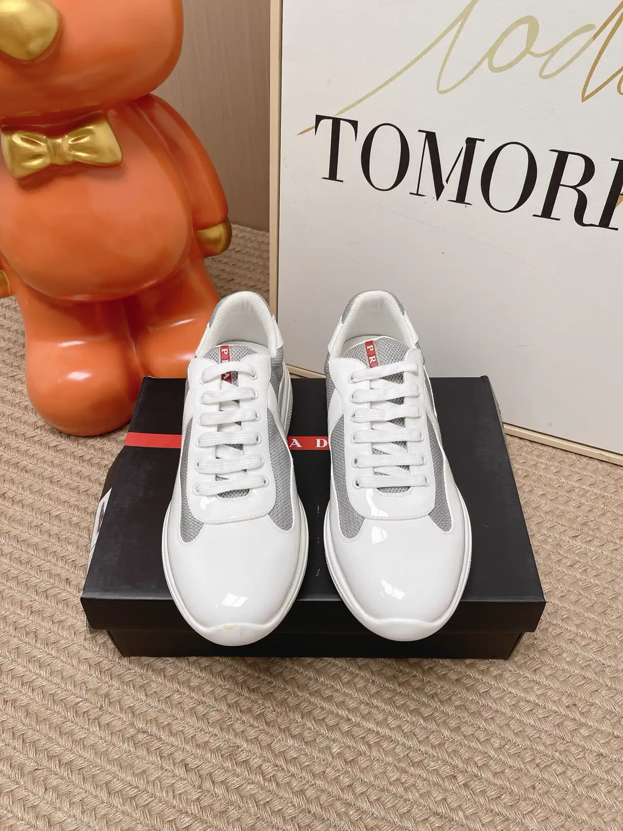 Prada America's Cup Patent Leather and Mesh Casual Sneakers image 1