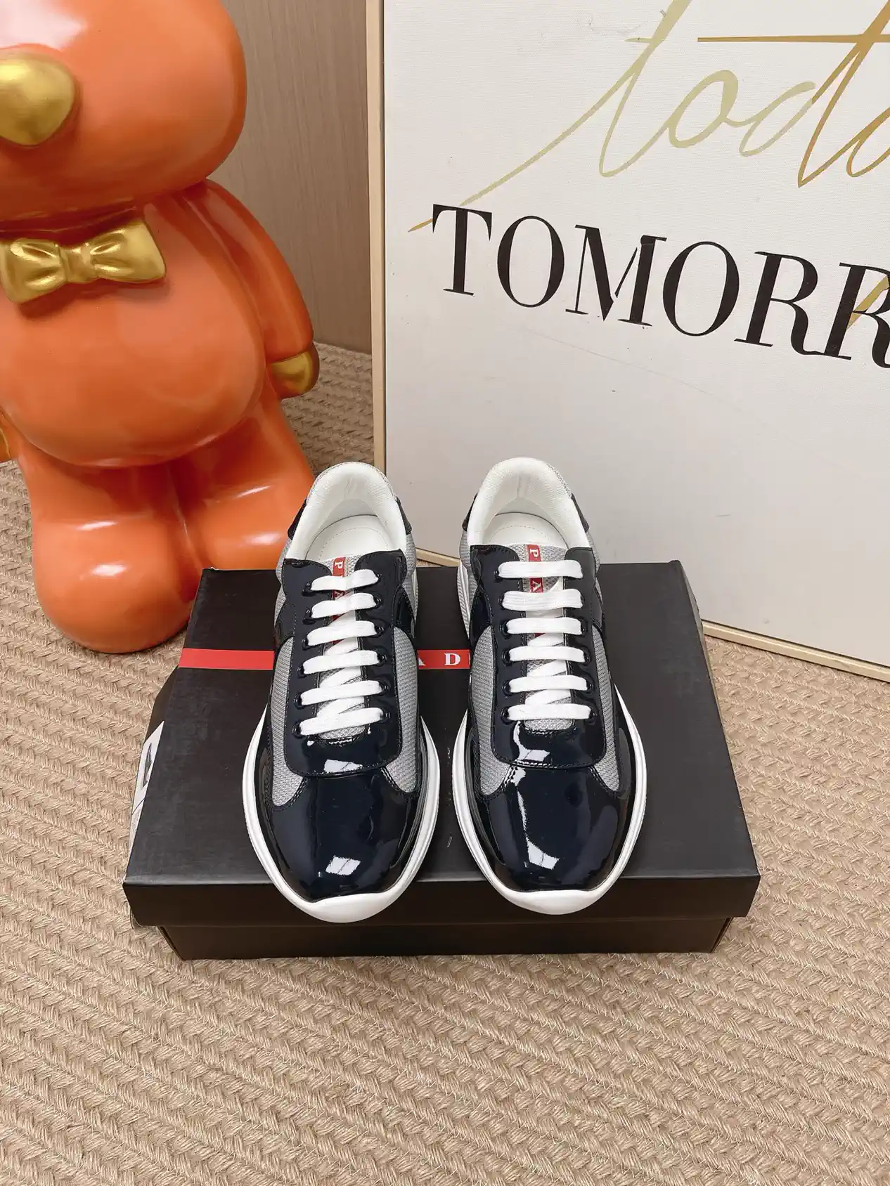 Prada America's Cup Patent Leather and Mesh Casual Sneakers image 1