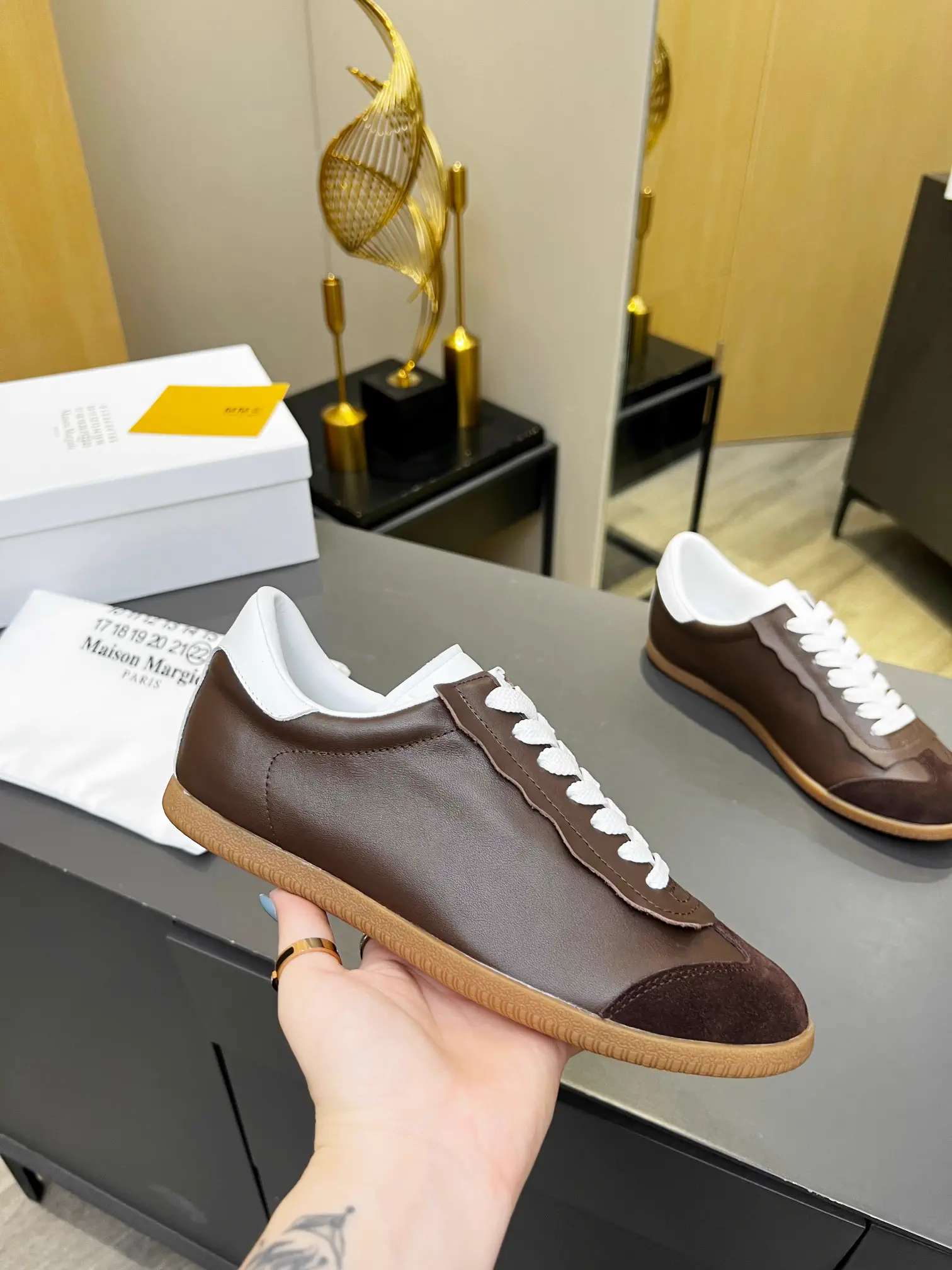 MM6 Maison Margiela Unisex Brown German Trainer Casual Shoes image 1