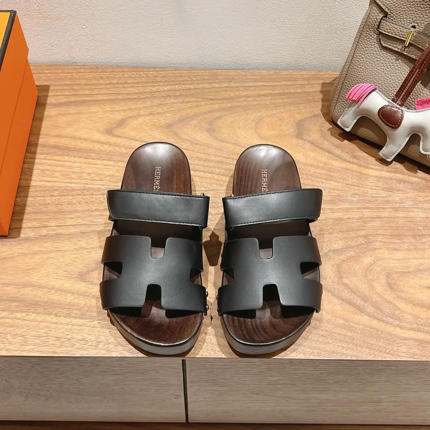 Hermes Wooden Sole Slippers image 1