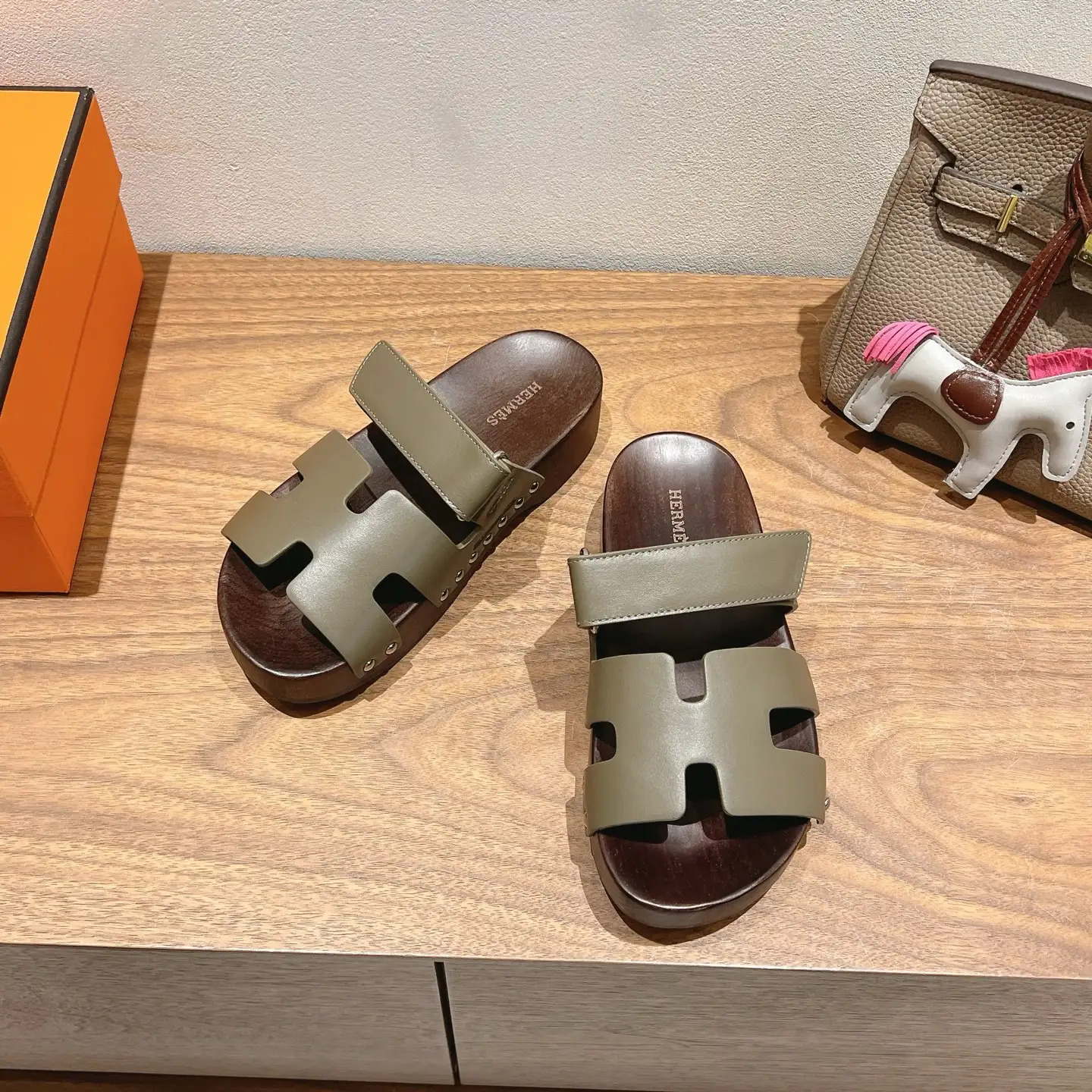Hermes Wooden Sole Slippers image 1