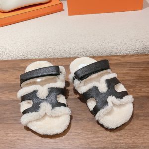 Hermès Classic Couple Style Autumn Winter Full Leather Wool Slippers image 1