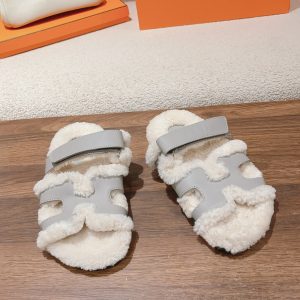 Hermès Classic Slipper Series Unisex Autumn Winter Genuine Leather Wool Slippers image 1