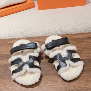 Hermès Classic Couple Style Autumn Winter Wool Slippers with Full Genuine Leather and Wool image 1