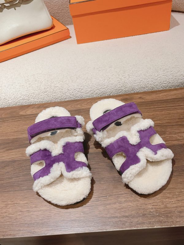 Hermès Classic Unisex Autumn/Winter Genuine Leather Wool Slippers image 1