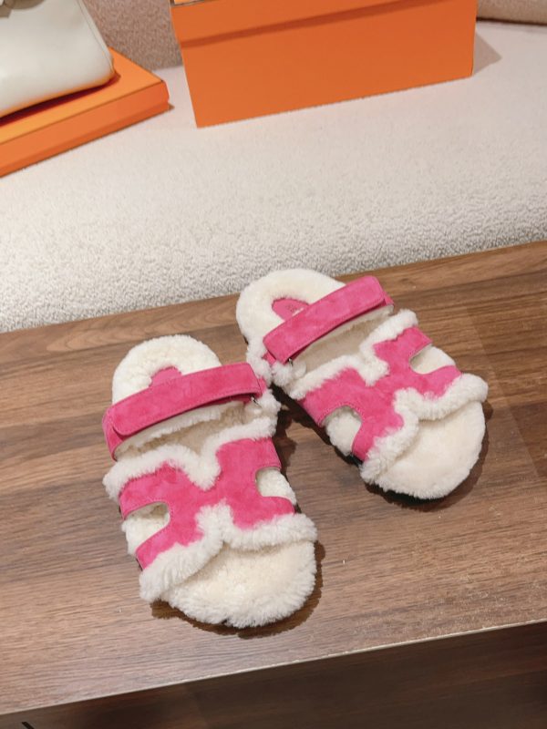 Hermès Classic Couple Style Autumn Winter Genuine Leather and Wool Slippers image 1