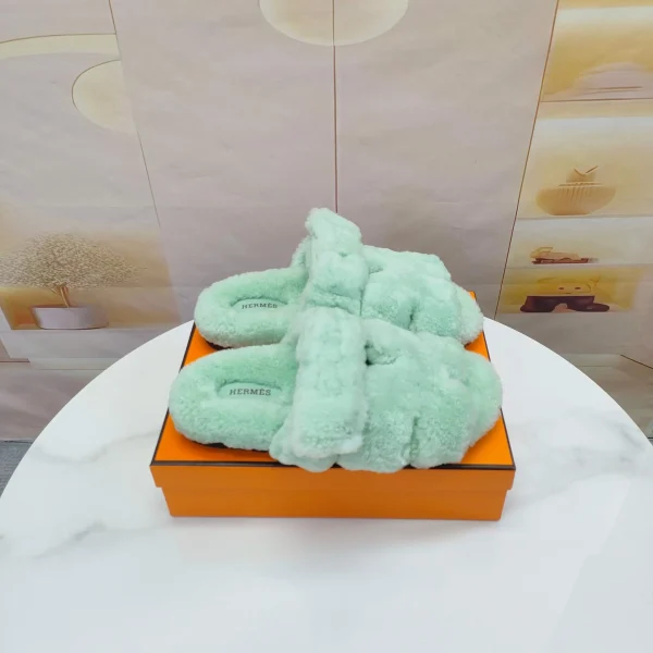 Hermès Classic Unisex Autumn Winter Genuine Leather Wool Slippers image 1