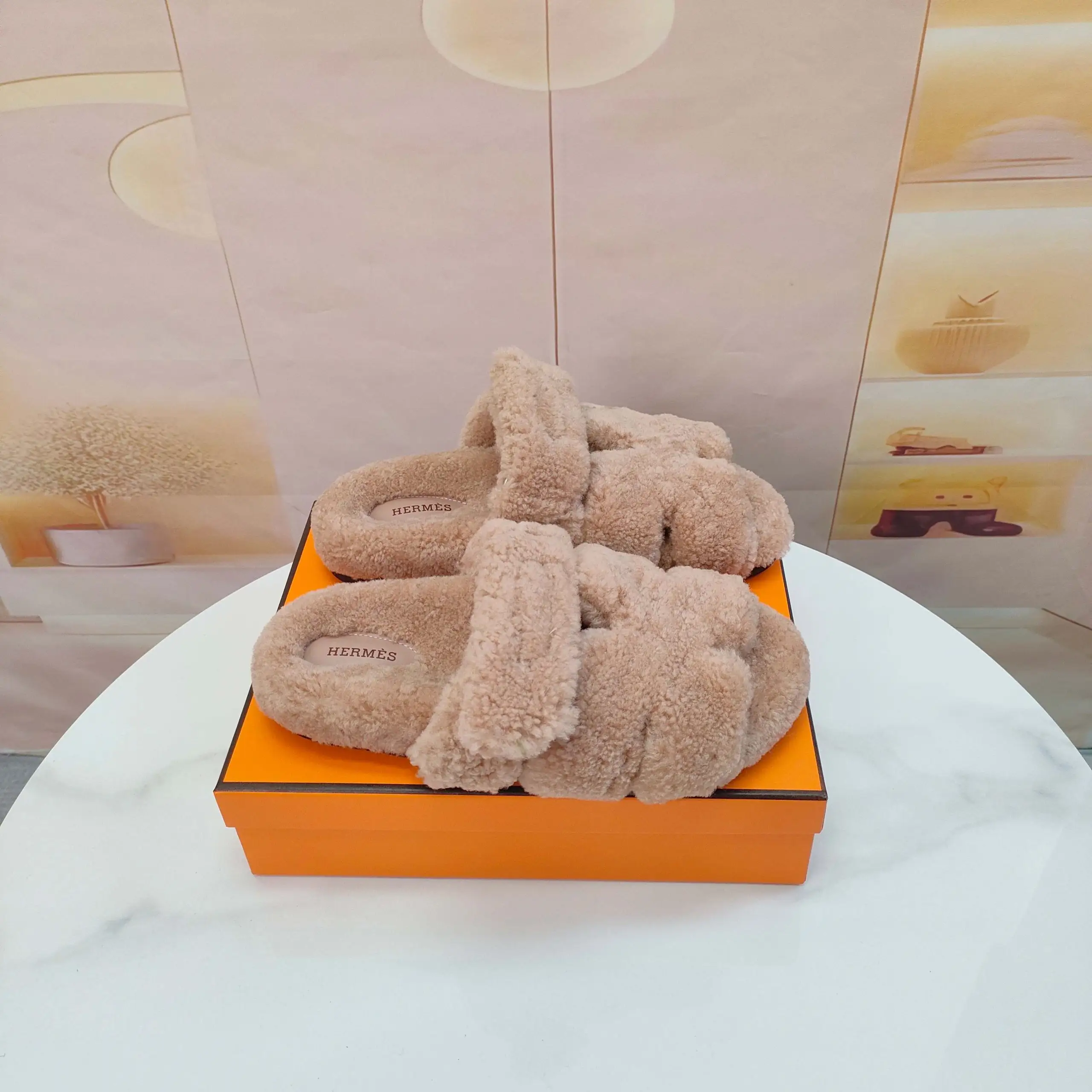 Hermès Classic Couple Style Autumn/Winter Wool Slippers Genuine Leather Sheepskin image 1