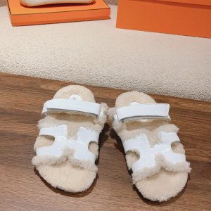 Hermès Classic Second Uncle Slipper Series Couple Style Autumn Winter Genuine Leather Wool Slides image 1