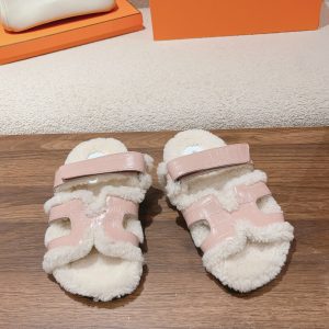 Hermes Classic Second Uncle Slipper Series Couple Style Autumn Winter Genuine Leather Wool Slippers image 1