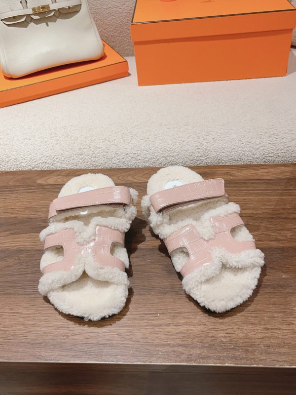 Hermes Classic Second Uncle Slipper Series Couple Style Autumn Winter Genuine Leather Wool Slippers image 1