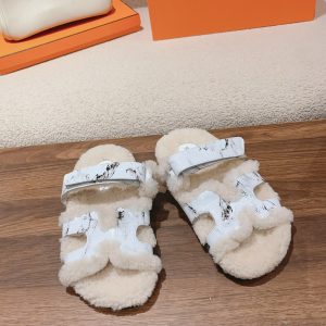 Hermès Classic Couple-Style Genuine Leather Wool Slides image 1