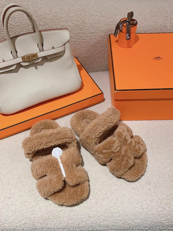 Hermès Classic Uncle Slippers Couple Style Autumn Winter Wool Genuine Leather Slippers image 1