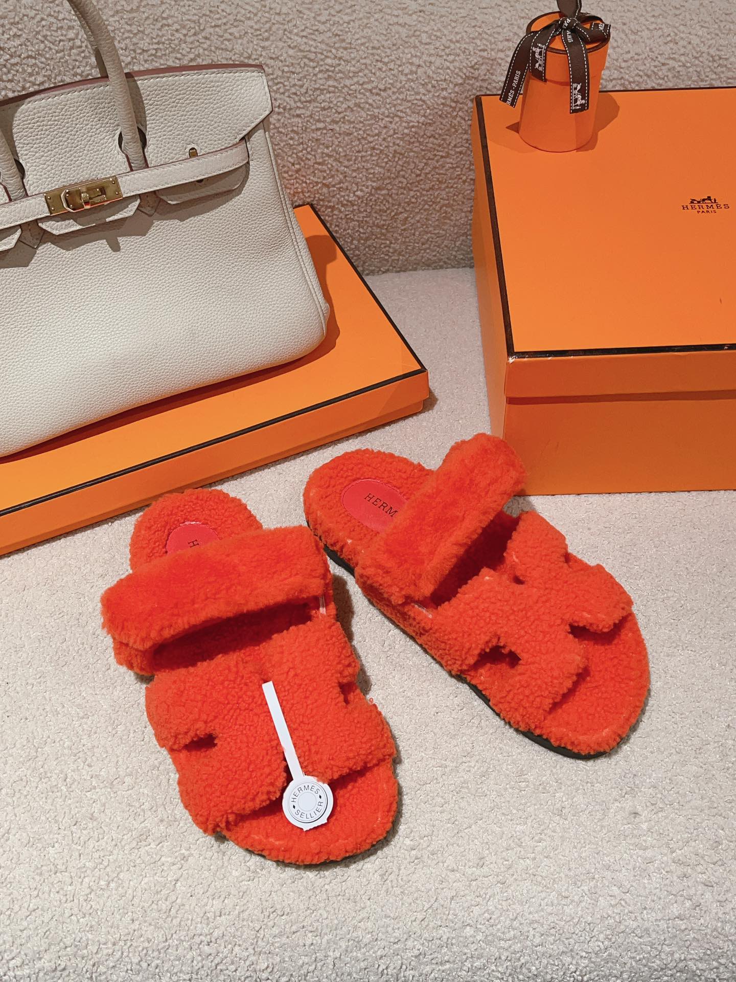 Hermès Classic Slide Sandals Unisex Autumn Winter Wool Slippers image 1