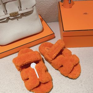 Hermès Classic Unisex Autumn/Winter Genuine Leather Wool Mule Slippers image 1