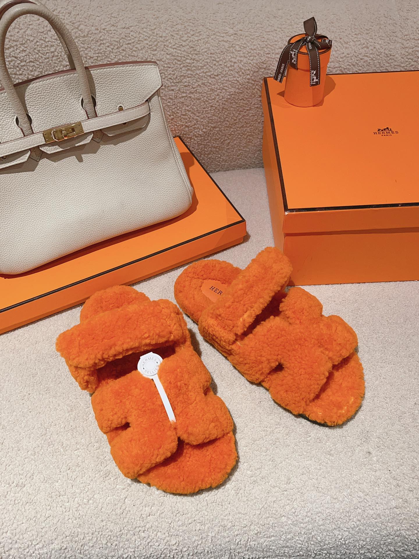 Hermès Classic Unisex Autumn/Winter Genuine Leather Wool Mule Slippers image 1