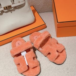 Hermès Classic Couple Style Autumn Winter Genuine Leather Sheepskin Wool Slippers image 1