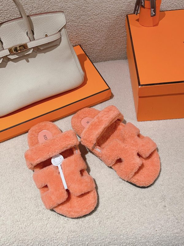 Hermès Classic Couple Style Autumn Winter Genuine Leather Sheepskin Wool Slippers image 1