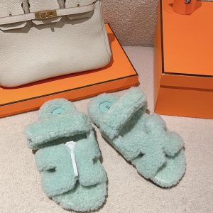 Hermès Classic Second Uncle Unisex Autumn Winter Genuine Leather Wool Slippers image 1