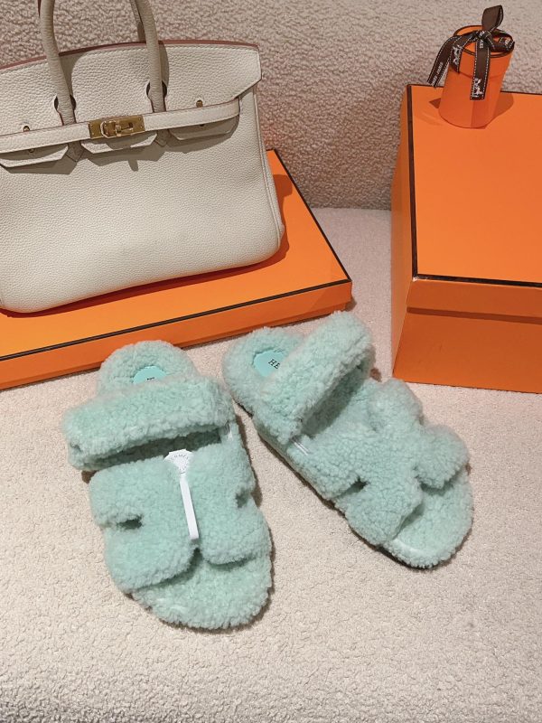 Hermès Classic Second Uncle Unisex Autumn Winter Genuine Leather Wool Slippers image 1