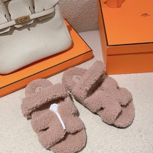 Hermès Classic Couple Style Autumn Winter Genuine Leather Wool Slippers image 1