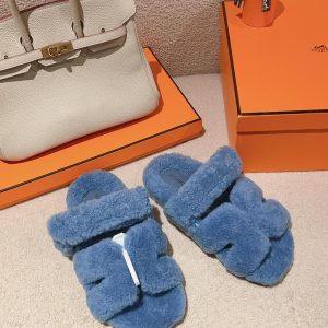 Hermès Classic Couple Style Autumn Winter Genuine Leather Wool Slippers image 1