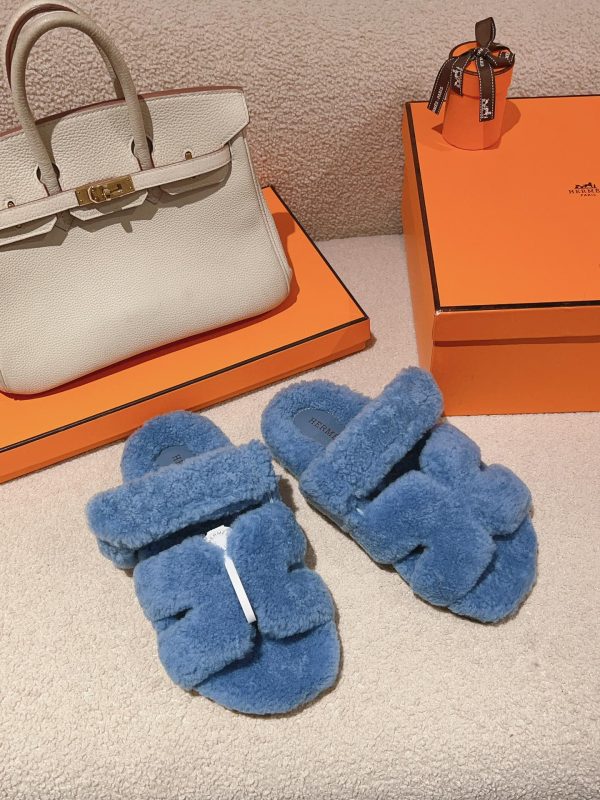 Hermès Classic Couple Style Autumn Winter Genuine Leather Wool Slippers image 1