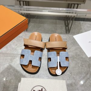 Ancone Denim Series Genuine Leather Platform Slides image 1