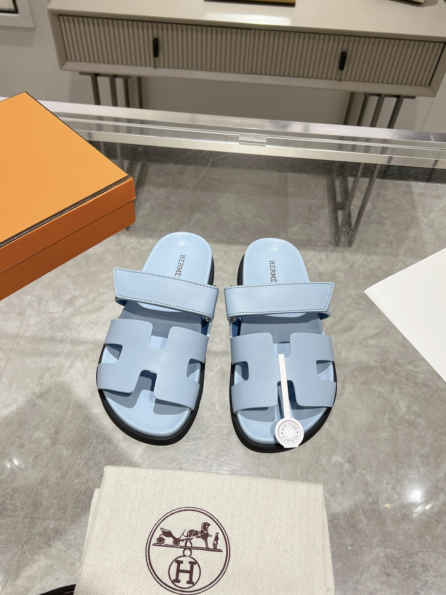 Leather Palm Grain Ancone Slide Sandals with TPU Sole image 1