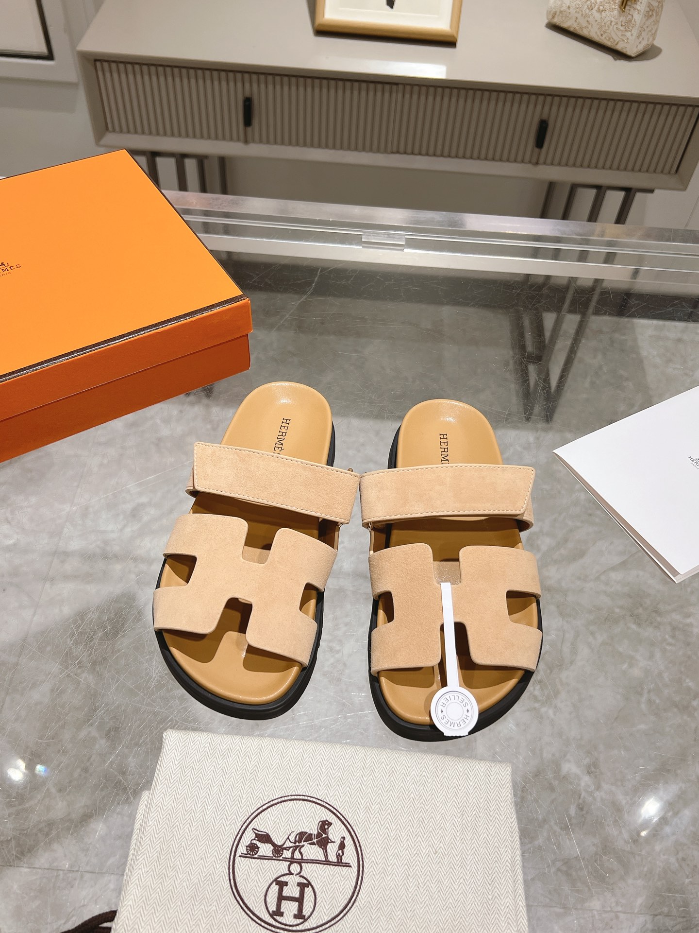 Herme* Ancone Solid-Color Suede Platform Slide Sandals image 1