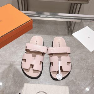 Herme* Ancone Solid Color Cowhide Leather Slide Sandals image 1